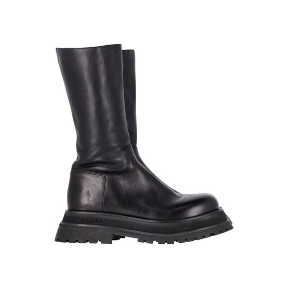 Burberry Jeffy Flatform Chunky Sole Boots in Black Leather - Picture 1 of 6